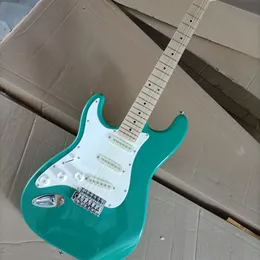 Sol El 6 Dizeler Yeşil Elektro Gitar Beyaz Pickguard SSS Pikapları Sarı Akçaağaç Kıvrılığı Özelleştirilebilir