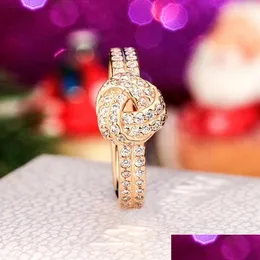 خواتم الزفاف خاتم عقدة متحدة المركز ل Pandora 925 Sterling Sier مطلي بالذهب الذهب CZ Diamonder مع صندوق أصلي DHGARDEN DHL2Q