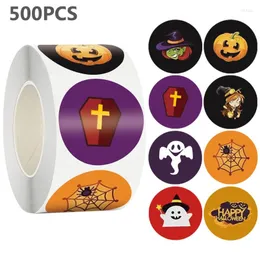 Geschenkpapier, 500 Stück/Rolle, Happy Halloween-Aufkleber, Etiketten, 8 Designs, Kürbisgeist, dekorative Umschlagsiegel für Karten