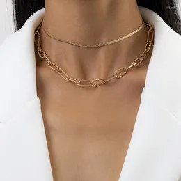 Chains Europen Style Retro Punk Clavicle Set Necklace Hollow Flat Chain Double Geometric Chokers For Woman Simple Jewelry