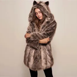 نساء S Fur Faux لطيف تيدي الدب أنثى معطف الشتاء شارع الشارع الموضة قبعة منتصف طول الفهد 3 أنماط 221128