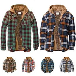 Herren Jacken Plaid Klassische Jacke Für Männer Winter Warme Mantel Flanell Hemden Sweatshirts Gefälschte Zwei Stück Hoodie Mit Kapuze Tasten Männlich 221129