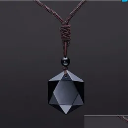 Pendant Necklaces Men Carved Natural Stone Black Obsidian Pendant Necklace Jewelry Polished Star Of David Drop Delivery Neckl Dhgarden Dhvqn