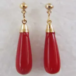 Mode charmante Schmuck Red Natural Jade Stud Danlge Ohrringe