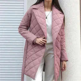 Women's Down Autumn And Winter 2022 Ladies Vide Coat Long Straight Deep Pocket Wild Design Waist Casual Fashion Cotton Jacket