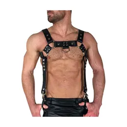 Kostüm aksesuarları erkekler sahte deri gövde göğüs kablo demeti ayarlanmış askı tokası o-rings askı kemeri