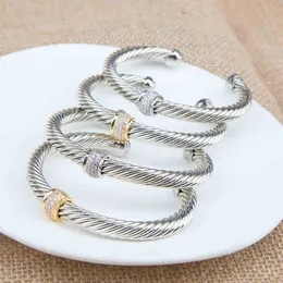 Designer Fashion Jewelry Bracelet Sliver Bangle Charm Cable Classics Color 925 Sterling Silver Bracelets with White and Pink Zircon 7mm 7HX0