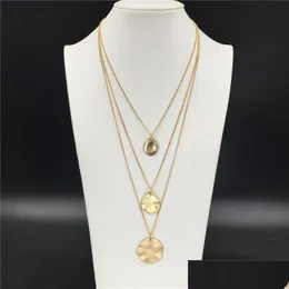 Pendant Necklaces Trendy Gold Color Plating Hammered Effect Round Disc Layered Necklace For Women Bohemia Elegant Jewelry Dr Dhgarden Dhufw