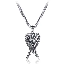 Angel Wing Pendant Halsband Ancient Silver Rostfritt stål Fjäderhalsband för kvinnor Män Fashion Fine Jewelry