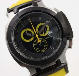 새로운 한정판 쿼츠 검은 색 케이스 크로노 그래프 시계 남자 노란색 T- 레이스 손목 시계 포르타틸 시계 시계 고무 밴드 스트랩 Couturier 1853 옐로우 다이얼 Montres de Luxe