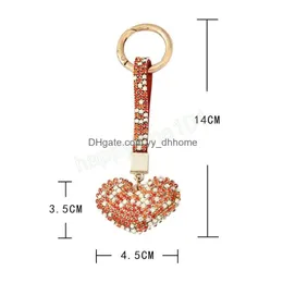 حلقات رئيسية Love Heart Car Keyrings Women Key Rings Explry Association Associal Fashion Rhinestone Keychains Holder for Dhacv