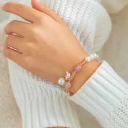 Y2K catena di perle d'imitazione bianche con perline fiore fascino strass chiusura braccialetto braccialetto per gioielli da donna festa di nozze di moda