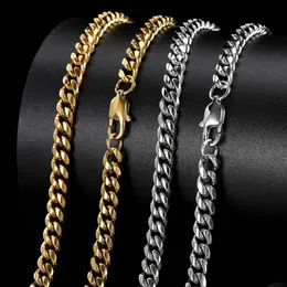 Chains Hip Hop Cuban Link Chain Necklace 18K Real Gold Plated Stainless Steel Metal For Men 4Mm 6Mm 8Mm Drop Delivery Jewelr Dhgarden Dhvf1