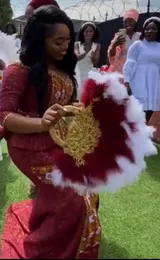 Dekorativa f￶rem￥l Figurer Handgjorda Ntaille Mariage Africain Bridal Turkiet Feather Handle Fan Wedding Dance Nigerian Fans For Wedding Party 221129