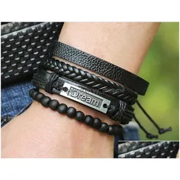 Charmarmband 100 ￤kta l￤derarmband dr￶mp￤rlor enkelt och l￤tt justerbar menskombination kostym 4 stilar 1 drop del dhjl6