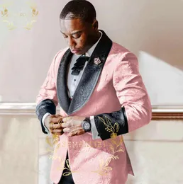 Szmanlizi 2022 Pink Floral Printed Wedding Tuxedos for Groomsmen Slim Fit Men039s Groom Suits 2 sztuki Male Party Man Man BL1932477