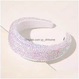 Headbands Luxury Shiny Fl Crystal Head Hoop Widebrimmed Headband Women Rhinestone Sponge Point Diamond Hair Accessories Turban Drop Dhjue