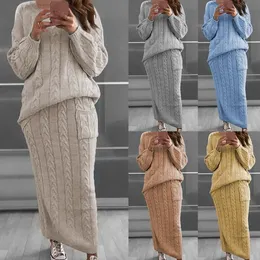İki parçalı elbise Shujin Sonbahar Kış Seti Kadınlar Uzun Kollu Jumper Sweater Etek Sıcak Örgü Kıyafet Üst ve Pantolon S 221128