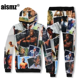 Men's Tracksuits Aismz Fashion Autumn Winter Casual Mens Tracksuit Set 3D Print Hip Hop Hooded Sweatshirt Pants 2 Piece Sets Moletom Masculi