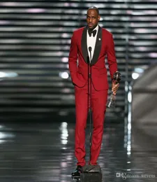 LeBron James Red Tuxedos Black Shawl Lapel Suits For Men Red Pants Groomsmen Suit 2 Piece Cheap Prom Formal Suits7133665