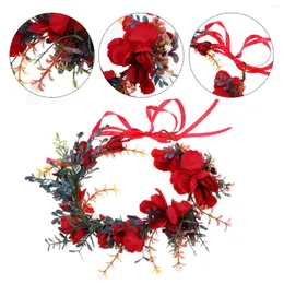 Dekorative Blumen Blumengirlande Stirnband Haarband Weihnachtskranz für Haar Kopfbedeckung FloralHoliday Accessoires Kopfbedeckung Rosenstück Blatt