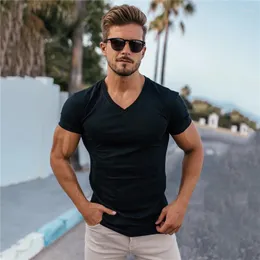 Men's Suits 806649 T-shirt Mannen Mode V-hals Korte Mouwen Katoenen Slim Fit Sport Tee Shirt Bodybuilding Fitness