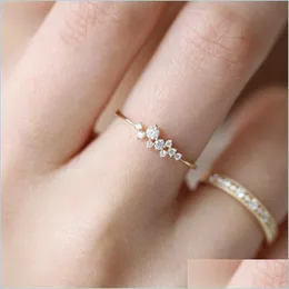 Bröllopsringar Bröllopsringar Dainty Zircon Stone Finger Ring Gold Filled Stapble Engagement Fashion Bands for Women Minimal Dhgarden Dh7nx