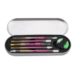 Serin gökkuşağı renkli sigara 6in1 kit taşınabilir paslanmaz çelik kuru bitki tütün yağ kuleleri silikon kasa kaşık mum kürek dabber kepçe nargile bong saman ucu çivi