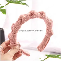 Headbands Winter Warm Knitting Headbands For Women Girls Retro Cross Knotted Hair Hoops Hairbands Accessories Headwear Drop Delivery Dhcnn