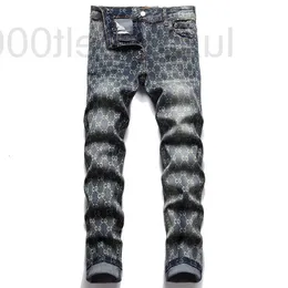 Men's Jeans designer Blue Slim Print Pantalons pour hommes 2022 Autumn Micro-elastic Trendy Denim Pants Vaqueros de los hombres 8JFO