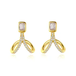 أقراط دراسة ذيل السمكة الأزياء S925 Silver 3A Zircon Plated 18K Gold Earrings Europe Women Retro Bretro Party Partn