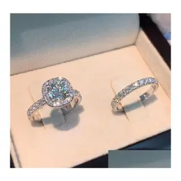 밴드 반지 2pcs/set rings for Women Couple Cubic Zirconia Square Ring Lovers Jewelry 신부 웨딩 약혼 낭만적 인 Jewellry gif dhjce