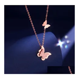 Colares pendentes Colar de aço de titânio Double Butterfly Pingente Charms Colares Jóias de Moda para Mulheres Girls Party Presente 3 Col Dhuq4