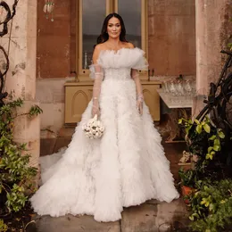 Tiulowy tiul boho sukienka ślubna Bezpoślizgowe marszki bohemian ślubne suknie ślubne plażowe pannowodzenie vestido de novia