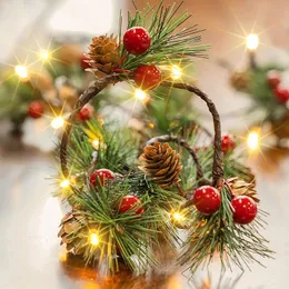 Pine Cone Christmas Dize Işıkları 20 LED Pille Kırmızı Berry Peri ile Kapalı Açık Noel Şömine Şömine Mantel Süslemeleri