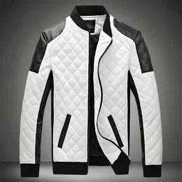 Jaquetas masculinas Patchwork Motocicleta Stand Collar Casual Couro Moda Slim Moto Bike PU Inverno Plus Size 5XL 221129