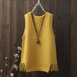 Kvinnors tröjor 2020 Spring Autumn Winter Solid Color Sleeveless Sweaters Women Vest Girls Tassel Vhals Sticked tröja väst J220915