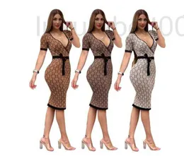 مصمم الفساتين غير الرسمية Womens 2022GG ربيع جديدًا على الأكمام القصيرة حفلة A-Line Sexy V-Neck Mini Hot Wmhy