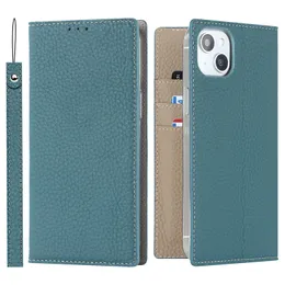 Lanyard Folio Genuine Lychee Pattern Leather Telefone para iPhone xr xs max 7 8 SE3 Samsung Galaxy S20FE A32 5G Sony Xperia 1 10 5 Google Pixel 6 7 6A 6Pro 6xl Wallet Shell
