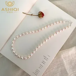 Chokers ASHIQI Real Freshwater Pearl Necklace 925 Sterling Silver Clasp Jewelry for Women Natural Growth Pattern Gift 221128