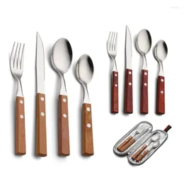 Servis uppsättningar 4 st flatvaror Set Rosewood 304 Rostfritt stål Western Table Beak Steak Cutlary Mahogny Handle Knife Fork Kitchen Gadget