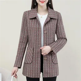 Women's Jackets Short Coat Women's 2022 Spring Autumn Dress Middle-Aged And Old Female Plaid Mother's Long Sleeved Slim Top Cardigan