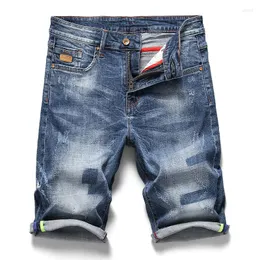 Herr shorts el barco män denim bomull jeans sommar skrapa hip hop slim blå hane byxor mjuk knä längd rippade hål avslappnade byxor