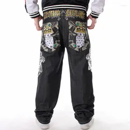 Men's Jeans 2022 Young Men Wide Leg Embroidery Hip Hop Streetwear Plus Size Mens Bleached Baggy Skateboarder Denim Pants