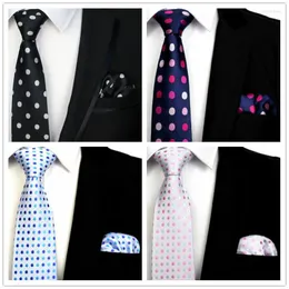 Bow Ties T063-85 Man Silk Tie Set 브랜드 남성 인과 Jacquard Woven Paisley Dots Handkerchief Set Business High-Grade