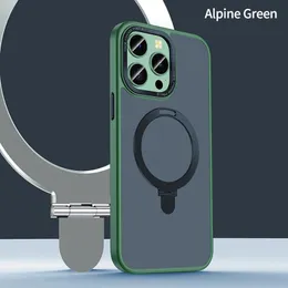 Magnetic Metal Bracket Phone case For iPhone 12 13 14 Pro Max Magsafing TPU PC Back Cover Metal Lens Wireless Charging