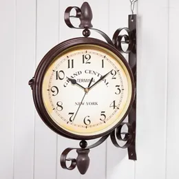 Wall Clocks Vintage Decorative Double Sided Metal Clock Antique Style Station Hanging 35cm 28cm Traditional