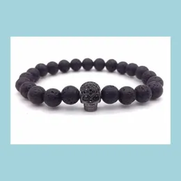 Perline 8Mm Pietra Vulcanica Skl Oro Sier Rame Cz Zircone Cubic Zirconia Elastico Regolato Perlina Nera Marmo Buddha Yoga Uomini W Dhgarden Dhwhj