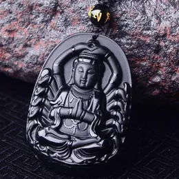 H￤nge halsband naturliga jade svart obsidian tusenhands guanyin bodhisattva smycken fin halsband pendan