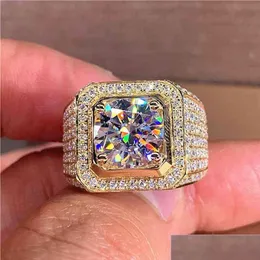 خواتم الزفاف 14K الذهب solitaire ذكر 2CT مختبر دايموند مويسانيت خاتم 925 الجنيه الاسترليني سيير المجوهر